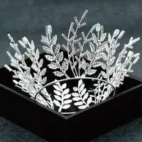 Art Retro Silver Hurpieces Accesorios de joyería de novia Joyería de novia Estudio Tiaras y Crown Crystal Leaf Barroco Redonda Crown Tiara