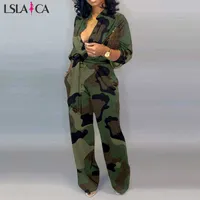 LSLAICA販売の女性のポケット広い脚のズボン緩い快適な迷彩バンジジャンプスーツ秋の女性210604