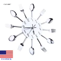 3D orologio da parete specchio superficie argento design posate da cucina utensile utensile cucchiaio forchetta H0037 US Stock Consegna veloce