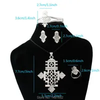 Oorbellen ketting est Ethiopian Big Size Cross Jewelry Sets18K Silver Plated Romantic for African Bridal Wedding Sets