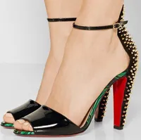 오리지널 Box-Newst Luxury Designer Redsoles Sandals Spikes Tropanita 여자 청키 발 뒤꿈치 파티 결혼식 여름 완벽한 검투사 EU35-43