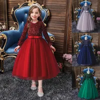 Tjejens klänningar # 48 4-12Years Princess Dress for Girls Girl Långärmad Sequin Party Vestido Princesa Niña