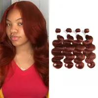 Brazilian Human Hair Bundles Body Wave 8-20Inch 3/4 Pieces Weave #33 Brown Red Color Non Remy Extensions