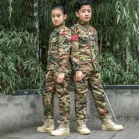 メンズトラックスーツ子供ミリタリーユニフォームキッズサマーキャンプトレーニングスーツガールズボーイズカモフラージュパンツとシャツ軍の戦闘服