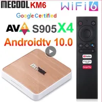 MECOOL KM6 DEUXE EDITION AMLOGIC S905X4 TV Caja de TV Android 10 2G 16 / 4G 32G / 4GB 64GB WIFI 6 Soporte certificado de Google AV1 BT5.0 1000M Establecer caja superior