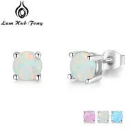 Boucles d'oreilles opales blanches bleues mignonnes de 5 mm pour femmes 925 Sterling Stud Stud Round Petit (Lam Hub Fong)