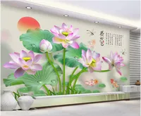 Sfondi WDBH Wallpaper 3D Carta da parati personalizzata Po Murale Cinese Lotus Dragonfly Pesce Soggiorno Home Decor Wall For Walls 3 D