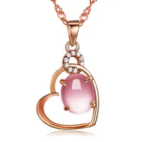 Naszyjniki wisiorek Okry Rose Gold Color Ross Quartz CZ Crystal Różowy Opal Biżuteria Naszyjnik Dla Kobiet Dziewczyny Choker Walentynki Drop