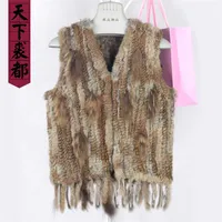 Women real rabbit fur vest with tassel winter autumn lady genuine rabbit fur gilet knitted 211013