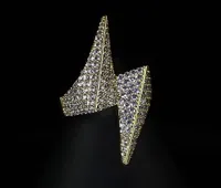 14k Branco Diamante Diamante Relâmpago Anéis Gelado Out Bling Men's Zirconia Hip Hop Anel Luxo Deisnger Ring Gifts Jóias