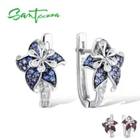 SANTUZZA Silver Earrings For Woman Pure 925 Sterling Silver Blue Pink Star Flower Cubic Zirconia Trendy Fashion Jewelry 210609