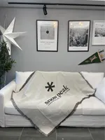 Mantas blancas picos de nieve letra algodón hilo hilo manta al aire libre camping toalla colgante tapicería decoración alfombra