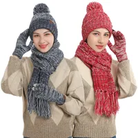 Moda Marka Sonbahar ve Kış Yeni Avrupa ve Amerikan Örme Eşarp Sıcak Yün Şapka Eşarp Eldivenleri Üç Parçalı Set