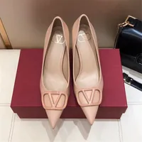 Fashion Women&#039;s Dress Shoes Leather high heel shoe Top quality female Party Wedding Sandals ladies Metal buckle pointed shallow mouth pumps VV101979
