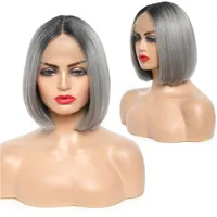 Synthetische Perücken Ombre Blonde Farbe Gerade kurze Bob-Spitzefront für Frauen mit Highligh-Haar-Hochtemperatur-Faser Cosplay Perücke