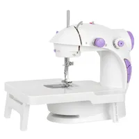 Sewing Machine FHSM-201 With Extension Table, Crafting Mending Portable Household Electric Small Desktop Multifunctional Seaming Manual White&Purple