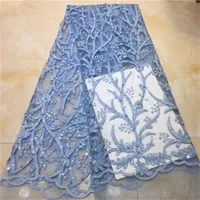 Небесно синие высококачественные нигерийские тюль кружевные ткани последних бисеров блестки сетки африканский кружевной ткани невеста французская чистая кружевная ткань