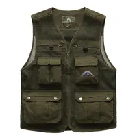 Men&#039;s Vests Fhishing Vest Men Summer Mesh Sleeveless Jackets Multi Pockets Multi-function Military Cargo Work Outdoor Waistcoats Man