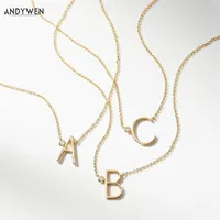 ANDYWEN 925 Sterling Silver Gold Leter M Mini Sized Initial Necklace B C Stone Monogram Pendant Jewelry Luxury Gift Women 220222