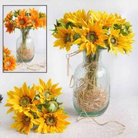 5pcs Bouquet Pu Silicone Sunflower Artificial Flower Real Touch Fake Plant for Wedding Decoration Flowers Home Garen Decoration 220112