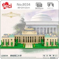 Lezi 8034 Мировая архитектура США MIT Университет школы 3D модель DIY мини алмазные блоки кирпичи здания игрушка для детей нет коробки x0503