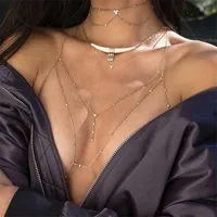 Moda Sexy Gold Color CZ Gargantilla Collares para Mujeres Boho Playa Tassel Crystal Cofre Cadena Collar Joyería Verano 2021 Chokers