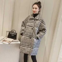 Automne hiver Corée Fashion Femmes Plaid Woamen Manteaux de laine lâche Casual Casual Single Oreillis Opond Coat Long manteau S294 210608