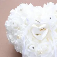Обручальное кольцо подушка подарок церемония церемонии слоновой кости атлас кристалл цветок кольца носитель подушки подушки подушки сердца цветы 451 v2