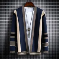 Kontrasttröja Mäns Fashion Cardigan Stand Collar Splicing Mens Sweaters Sueter Hombre Roupa de Inverno Herren Pullover 211108