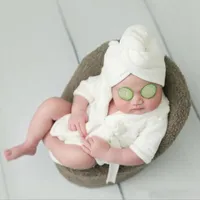 Babymädchen, das Bild kleidung Kleidung mit Kapuze Langhülse einfarbig doppelt dicker Flanell-thermischer Bademantel + Gürtel + Handtuch / 3 Stück Set