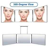 Compact Mirrors Trifold Spiegel met LED Light Makeup Tool 360 Graden Verstelbare Lichtgewicht Badkamer Slaapkamer voor Self Hair Snijden ijdelheid