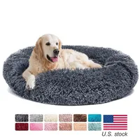 Donut Dog Bed Warm Soft Long Plush Pet Cushion för SAMLL Large Dog House Cat Calming Bed Tvättbara Kennel Sofa Dogs Supplies