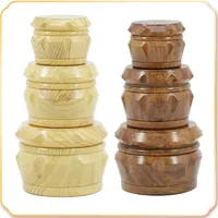NEW Drum Style Hard Herb Grinder For Tobacco 40MM 50MM 63MM 4 Layers Acrylic Smoking Herbs Grinders With Wooden Wood Crusher DHL268P