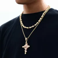 Hip Hop Pendant Snake Winding Cross Necklace Iced Out Cubic Zirconia Halloween Mens Jewelry Gift Chains286C
