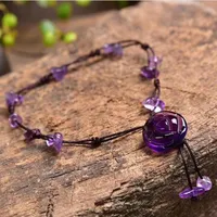 Anklets Fashion Jewelry for Women Natural Crystal Rose Flower Anklet Hecho a mano Cadena de cuentas