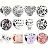 Memnon Jewelry 925 Sterling Silver I Love You Charm Beaded Openwork Sparkling Freehand Heart Charms XO Script Beads Kiss Bead Fit Pandora Style Bracelets Diy