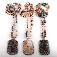 Pingente colares RH Moda frisada jóias pedras naturais cristal longo knotted pavimentada strass semi precioso retângulo pedra
