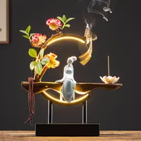 Geurslampen keramische dames bloem waterval Rugflow wierookbrander met led licht Boeddha Zen woonkamer kegels stok houder decor tijd