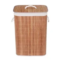 Folding Bambu Tvättkorg med lock Avtagbar väska Smutsig Klädlagring