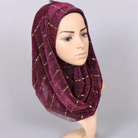 スカーフしわのしわく固いヘッドスカーフヘッドラップロングファッションエレガントな女性女性スカーフイスラム教徒ヒジャーブソフトアラブの光沢のあるスパンコ