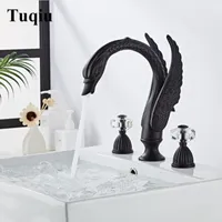 Смесители для ванной комнаты для ванной комнаты TUQIU FAUCET SWAN BASIN WEDSPREAD Mixer Tap Golden Brass 3 отверстия черная масло матовая вода