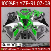 Corpo stampo ad iniezione per Yamaha YZF R 1 1000 cc YZF1000 YZF-R1 2007 2008 Moto Bodywork 91No.88 YZF R1 1000CC YZF-1000 Green Black 2007-2008 YZFR1 07 08 Carenatura OEM 100% Fit