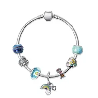 Fashion 925 Sterling Silver Blue Crystal Murano Lampwork Glass & European Charm Beads Clouds Rainbow Dangle Stoper Fits Pandora Charm Bracelets Necklace