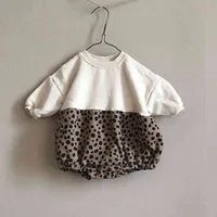 Melario Bebek Tulum Toddler Leopar Patchwork Bodysuits Bebek Bebek Kız Erkek Uzun Kollu Giyim Moda Bir adet 210412