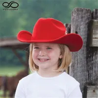 LUCKYLIANJI Retro Kids Trilby Wool Felt Fedora Country Boy Cowboy Cowgirl Hat Western Bull Jazz Sun Chapeau Caps For ChildrenUMW0{category}