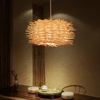 Lampade a sospensione Bird Nest Lampada Light Nordic Rattan Wicker Wood Handmade El Ristorante Caffè Living Dinning Room Sospensione illuminazione wf