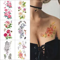 3D temporary stickers TL Pink rose peony waterproof beautiful butterfly color flower Body art tattoo for women