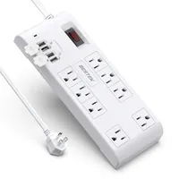Stati Uniti stock BESTOREK 8-Outlet Plug Plug Surge Protector Striscia di protezione con 4 porte USB, 5V 4.2A, cavo di estensione resistente 6 piedi A42