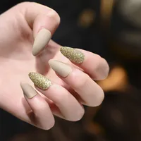 24pcs DIY Glitter False Nail Art Tips Set Flash Powder Matte Fake Nails Tip Removable Detachable Frosted Full Cover Fingernails For Halloween Gift