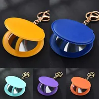 Keychains 8cm Convenient Round Small Double Faced Folding Cosmetic Makeup Mirror Keychain Key Chain Car Ring Pendant Decoration